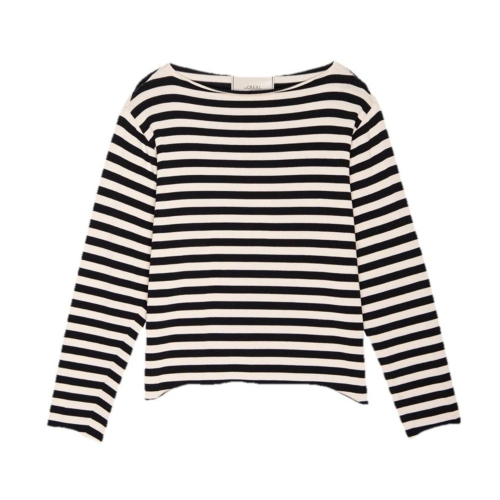 THE GREAT SAILOR SWEATER TOP BLACK CREAM STRIPE OVERSIZED SIZE 1/Small  $225